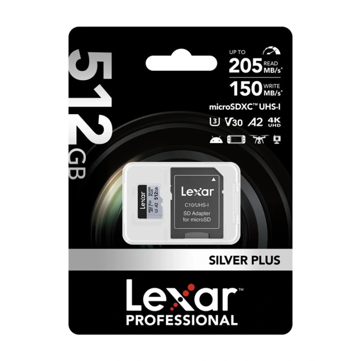 Lexar Scheda di memoria High-Performance Argento Plus microSDXC 512GB con Adattatore