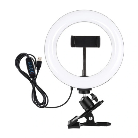 Puluz Ring Light 20cm con Supporto Monitor, Porta Telefono e Regolazione Temperatura Colore Nero