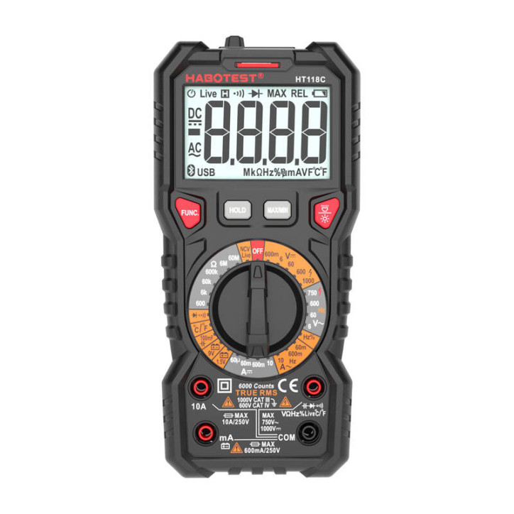 Multimetro Digitale Habotest HT118C True RMS NCV Batteria Torcia