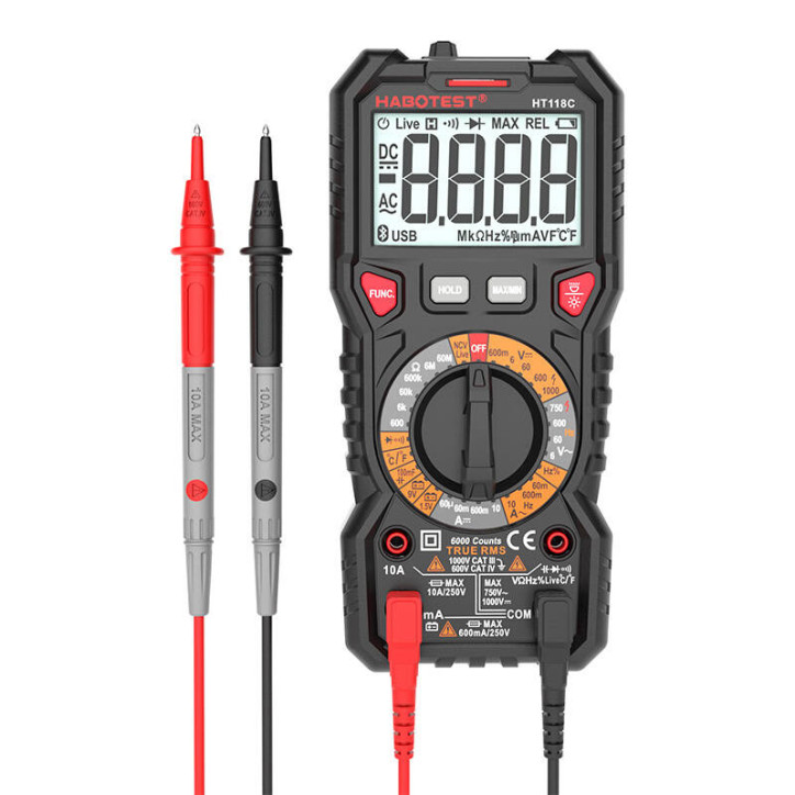 Multimetro Digitale Habotest HT118C con Torcia, True RMS, NCV, Test Batteria