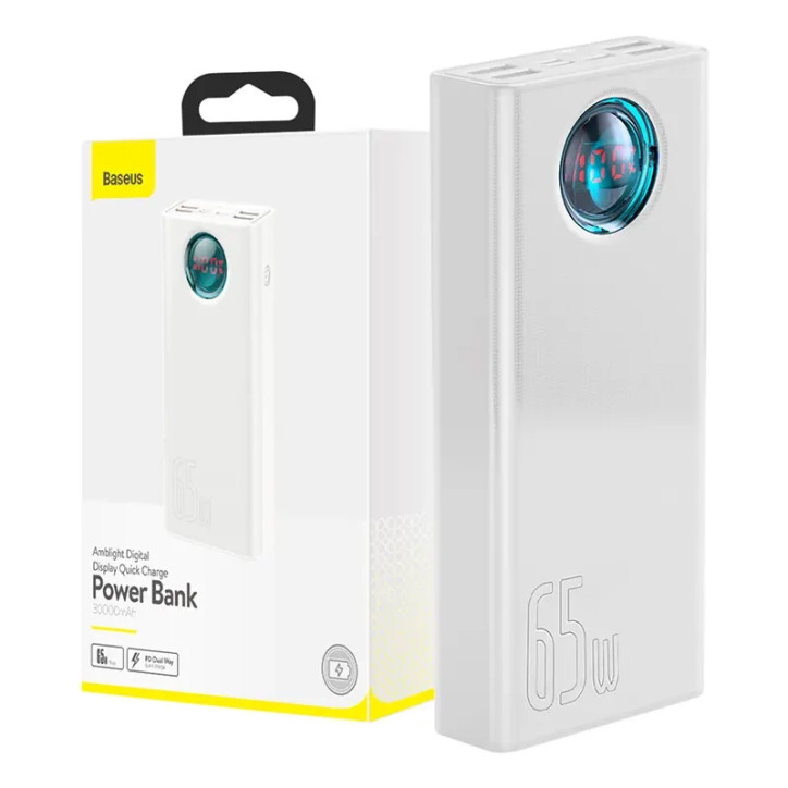Powerbank Baseus Amblight 30000mAh, 4xUSB, USB-C, 65W (Bianco)