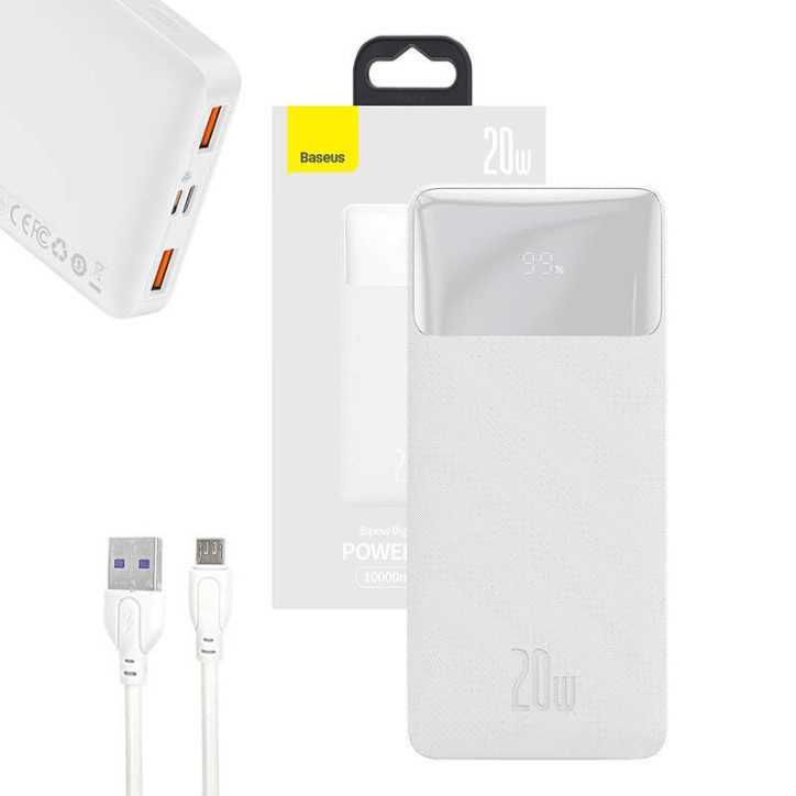 Powerbank Baseus Bipow 10000mAh, 20W Bianco