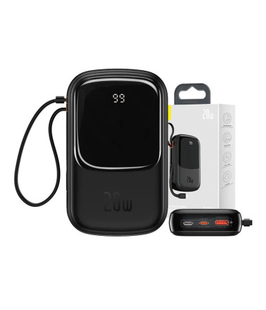 Powerbank Baseus Qpow PRO 20000mAh, 20W con cavo Lightning, USB-C e USB (Nero)
