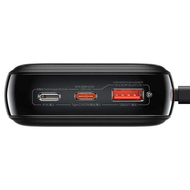 Powerbank Baseus Qpow PRO 20000mAh, 20W con cavo Lightning, USB-C e USB (Nero)