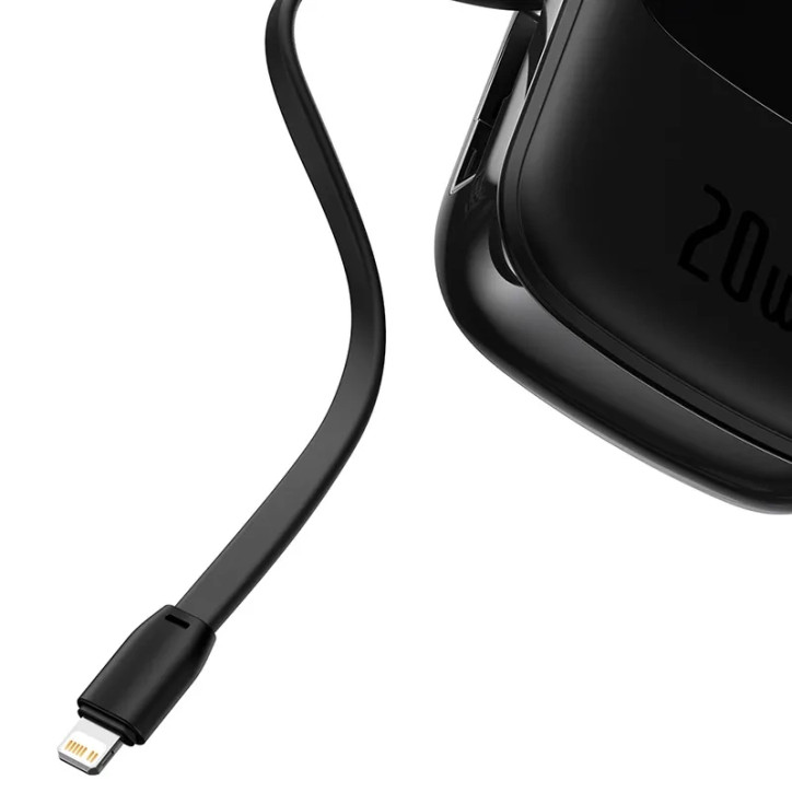 Powerbank Baseus Qpow PRO 20000mAh, 20W con cavo Lightning, USB-C e USB (Nero)