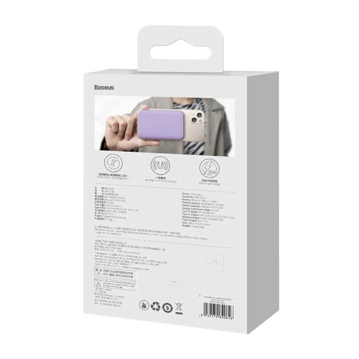 Powerbank Baseus Magnetic Mini 10000mAh, USB-C 20W MagSafe Viola