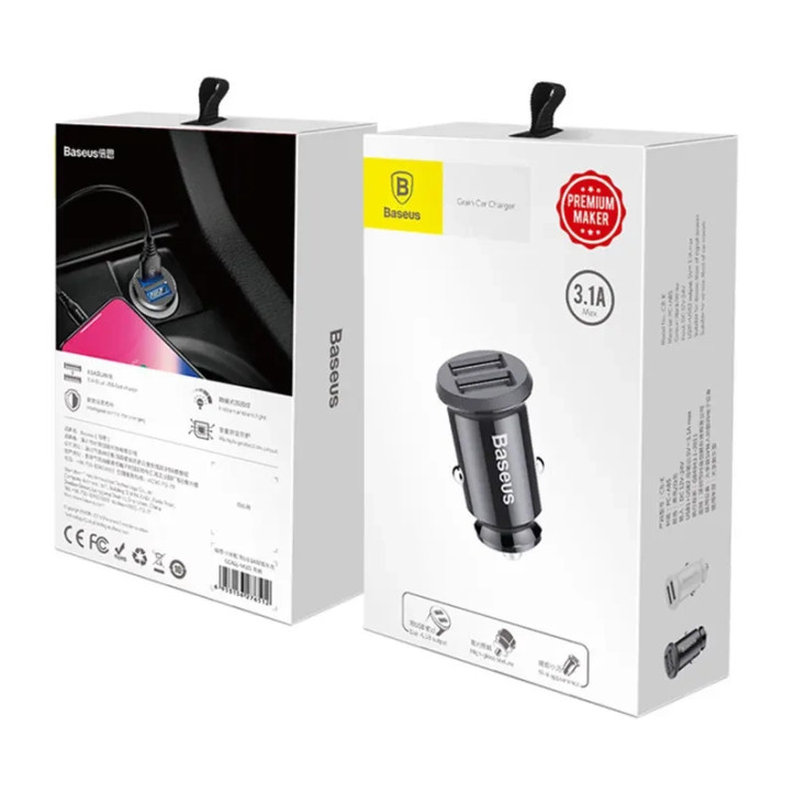 Baseus Grain Car Charger 2x USB 5V 3.1A Nero
