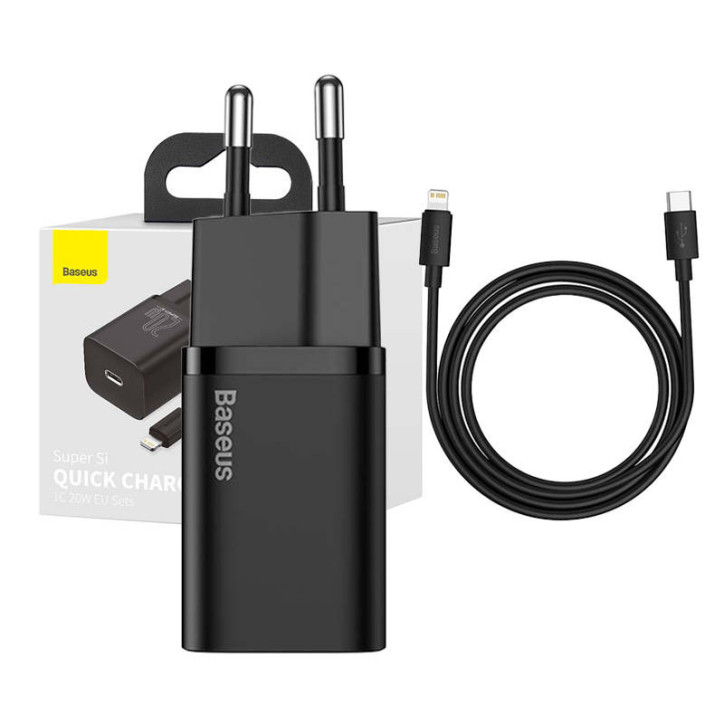 Baseus Super Si Quick Charger 1C 20W con cavo USB-C Lightning 1m Nero