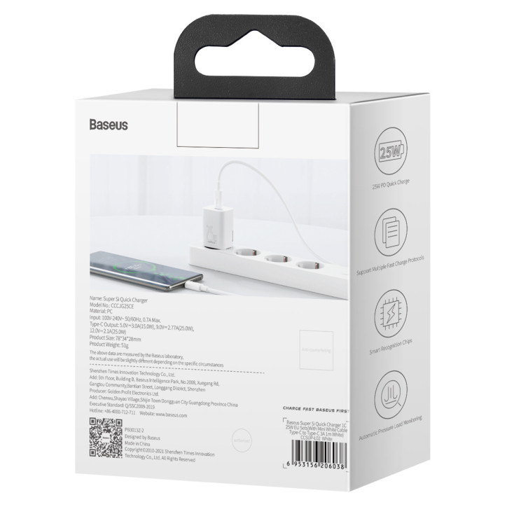 Caricatore Baseus Super Si Quick Charger 1C 25W Bianco
