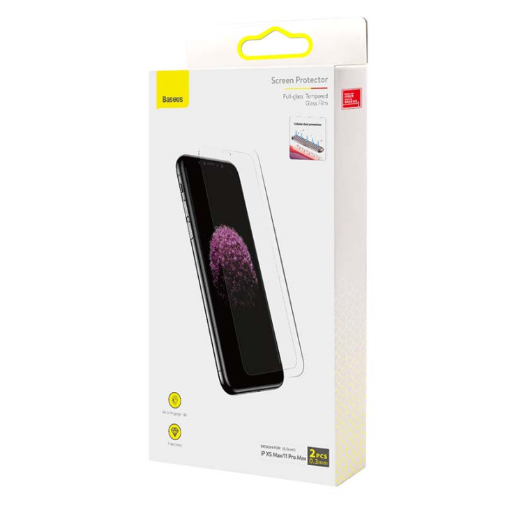 Baseus Pellicola Vetro Temperato 0.3mm per iPhone XS Max/11 Pro Max 6.5" (2pz)