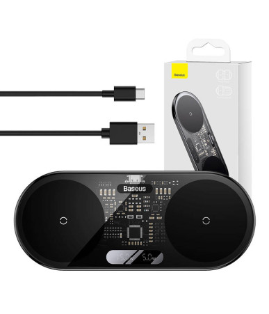 Baseus Dual Qi Wireless Charger 20W Display Nero