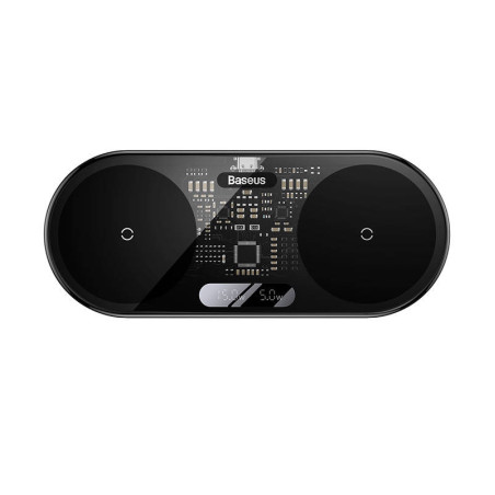 Caricatore Wireless Dual Qi Baseus Digital LED Display, 20W