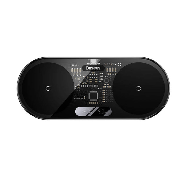 Caricatore Wireless Dual Qi Baseus Digital LED Display, 20W