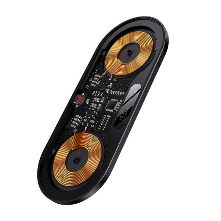 Caricatore Wireless Dual Qi Baseus Digital LED Display, 20W
