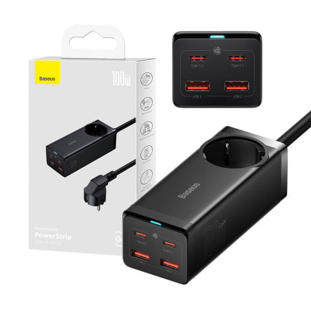 Baseus GaN3 Pro Ciabatta Elettrica 100W 2xUSB-C + 2xUSB-A + AC Nero