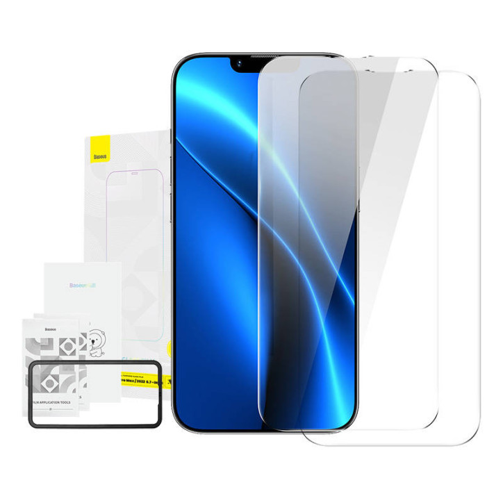 Baseus Crystal Vetro Temperato 2pz per iPhone 14 Plus/13 Pro Max 0.3mm