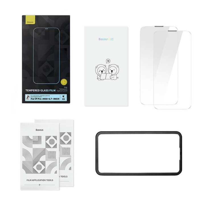 Baseus Pellicola Vetro Temperato Anti-polvere 0.3mm per iPhone 14 Pro Max (2pz)