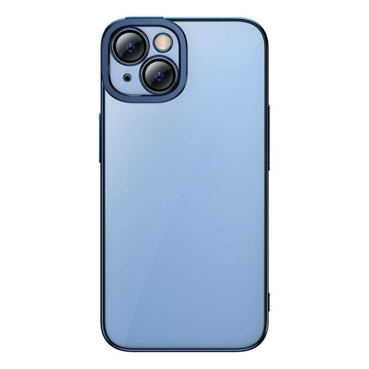 Baseus Glitter Set Cover Trasparente e Vetro Temperato per iPhone 14 Plus Blu