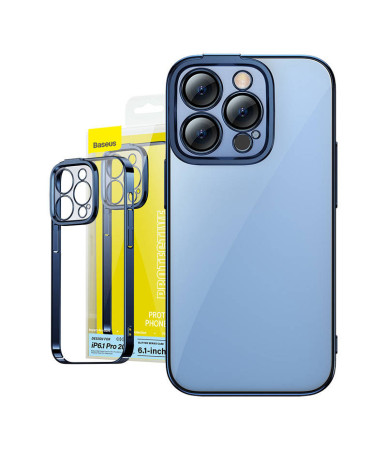 Baseus Glitter Transparent Case and Tempered Glass set for iPhone 14 Pro (blue)