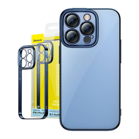 Baseus Glitter Custodia Trasparente e Vetro Temperato per iPhone 14 Pro Blu