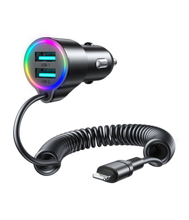 Car charger Joyroom JR-CL25, 2x USB + Lightning cable (black)