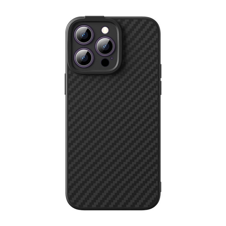 Baseus Synthetic Fiber Series Cover iPhone 14 Pro Nero con Vetro Temperato