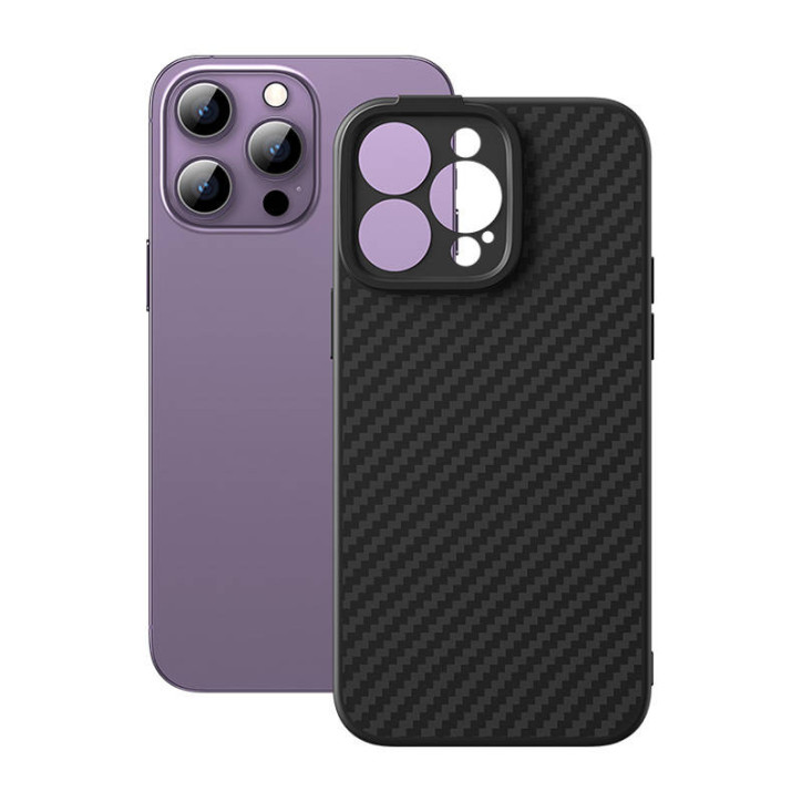 Baseus Synthetic Fiber Series Cover iPhone 14 Pro Nero con Vetro Temperato