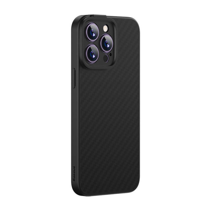 Custodia Magnetica Baseus Synthetic Fiber per iPhone 14 Pro (Nero) + Vetro Temperato + Kit Pulizia