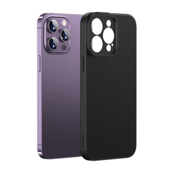 Baseus Synthetic Fiber Series Cover iPhone 14 Pro Nero con Vetro Temperato