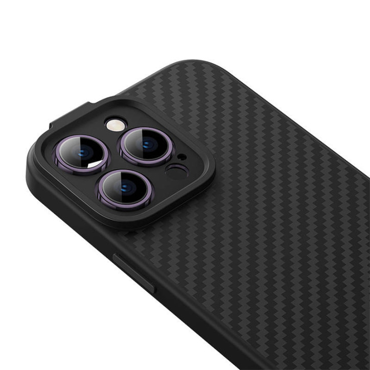 Custodia Magnetica Baseus Synthetic Fiber per iPhone 14 Pro (Nero) + Vetro Temperato + Kit Pulizia