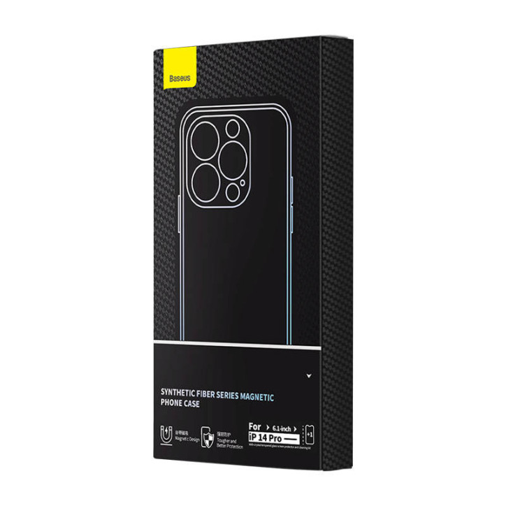 Baseus Synthetic Fiber Series Cover iPhone 14 Pro Nero con Vetro Temperato
