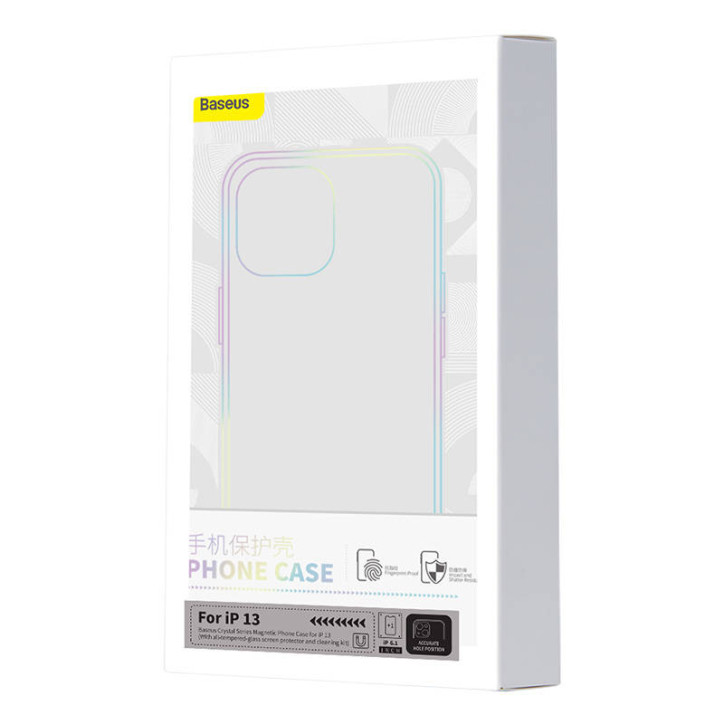 Baseus Magnetic Crystal Clear Cover iPhone 13 con Protezione Schermo in Vetro Temperato e Kit Pulizia Trasparente