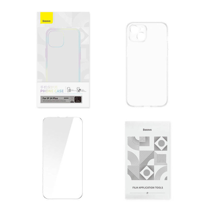 Baseus Set Cover Trasparente e Vetro Temperato Corning per iPhone 14 Plus