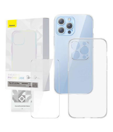 Baseus Set Cover Trasparente e Vetro Temperato Corning per iPhone 13 Pro