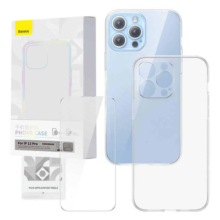 Baseus Set Cover Trasparente e Vetro Temperato Corning per iPhone 13 Pro