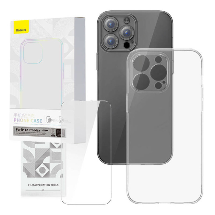 Baseus Set Custodia Trasparente e Vetro Temperato Corning per iPhone 12 Pro Max