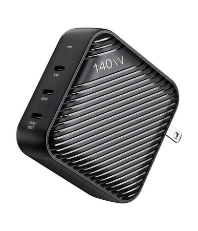 Wall charger INVZI GanHub 3x USB-C, 140W, EU/UK/AU/US (black)