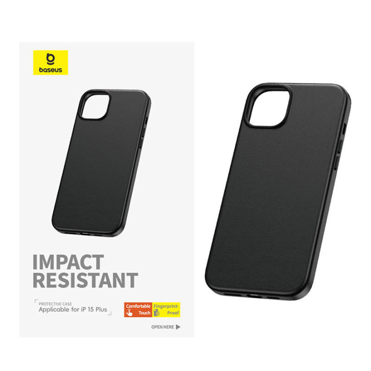 Custodia per iPhone 15 Plus Baseus Fauxther Series (Nero)