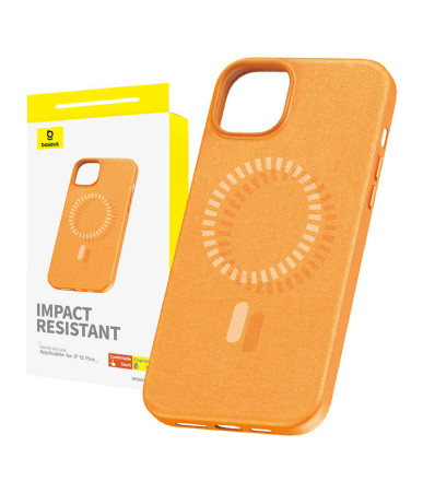 Magnetic Phone Case for iPhone 15 Plus Baseus Fauxther Series (Orange)