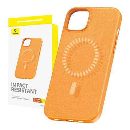 Custodia Magnetica per iPhone 15 Plus Baseus Fauxther Series (Arancione)