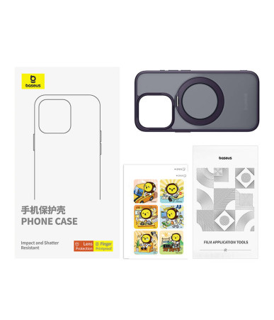 Custodia Magnetica Baseus SkyRing con Stand per iPhone 14 Pro Max + tempered glass e kit pulizia (Viola)
