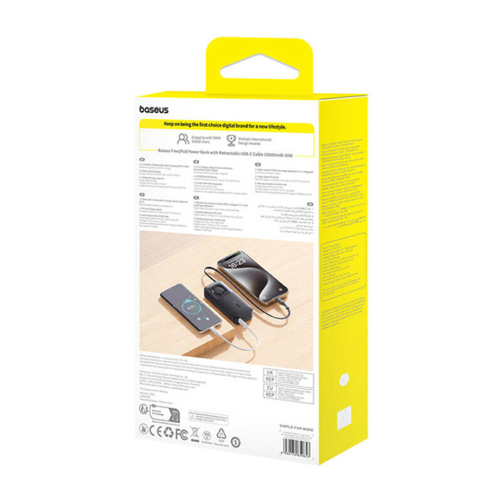 Powerbank Baseus OS Free2Pull 10000mAh 30W + Cavo (Nero)