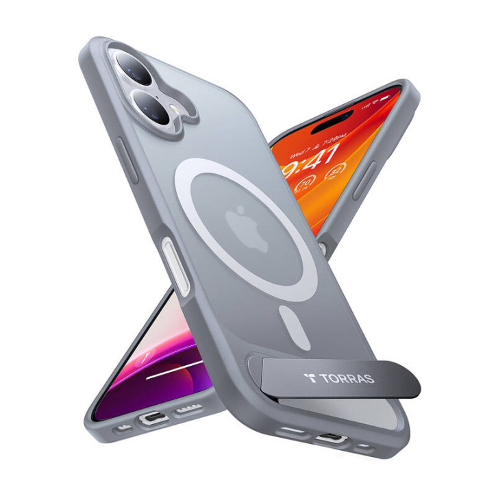 Torras Pstand Series Custodia per iPhone 16 Plus Titanio Grigio