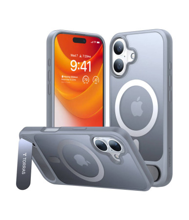 Custodia Torras Pstand Series per iPhone 16 Plus (Grigio Titanio)