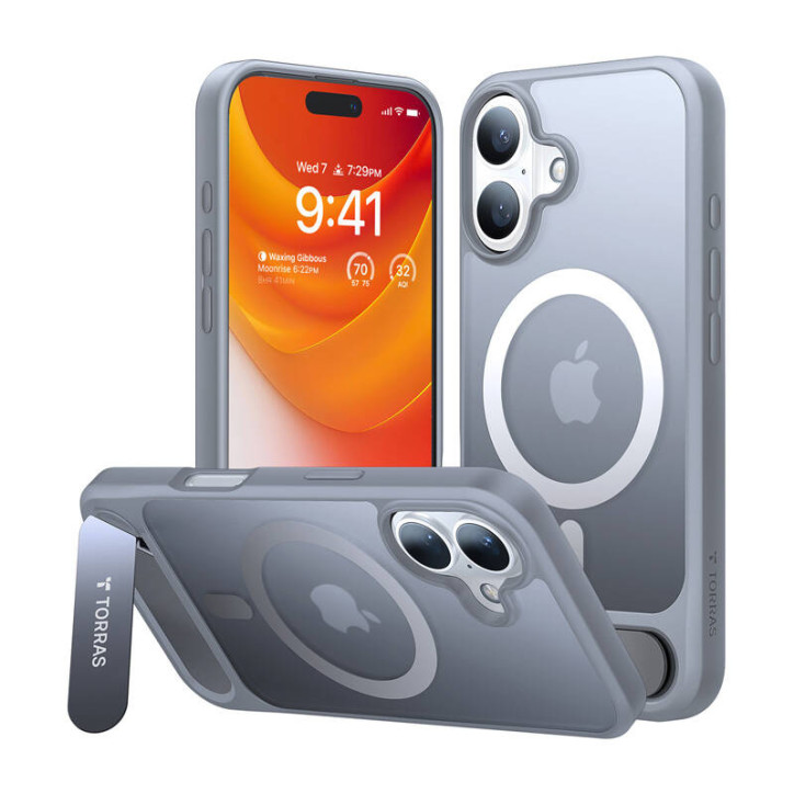 Torras Pstand Series Custodia per iPhone 16 Plus Titanio Grigio