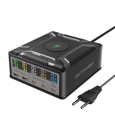 Blitzwolf BW-S28 260W, 2xUSB-A, 3xUSB-C, Caricatore Wireless 15W (Nero)