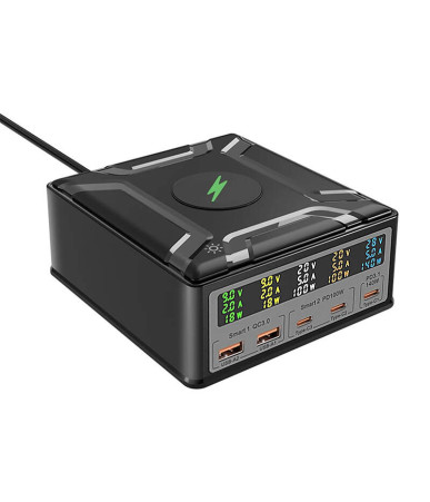 Blitzwolf BW-S28 260W, 2xUSB-A, 3xUSB-C, Caricatore Wireless 15W (Nero)