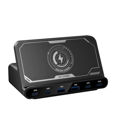 Blitzwolf BW-S27 160W Caricatore USB-C + USB-A con Ricarica Wireless 15W Nero