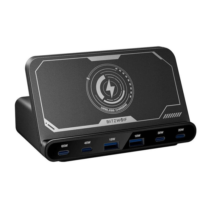 Blitzwolf BW-S27 160W Caricatore USB-C + USB-A con Ricarica Wireless 15W Nero