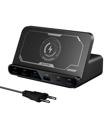 Blitzwolf BW-S27 160W Caricatore USB-C + USB-A con Ricarica Wireless 15W Nero